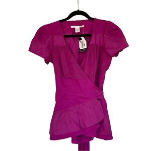 DVF Diane Von Furstenberg wrap top Blouse in Raspberry Pink Silky Size 8